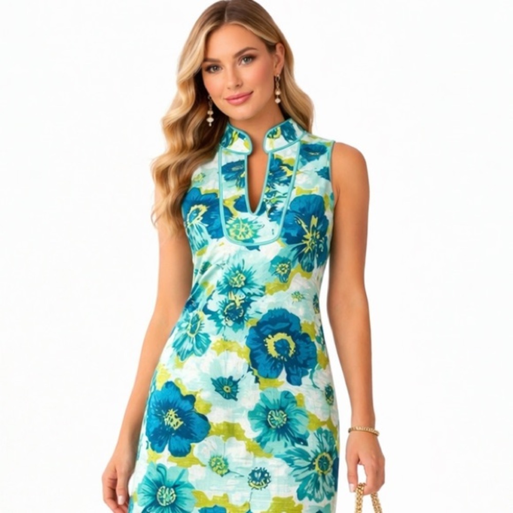 Sail to Sable Blue & Green Floral Shift Dress Size XS